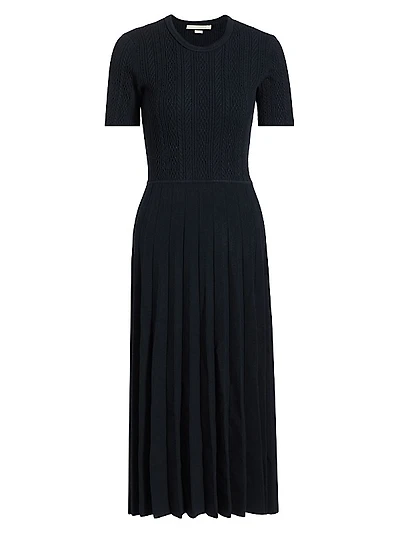 Cable-Knit Pleated Midi-Dress
