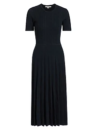 Cable-Knit Pleated Midi-Dress