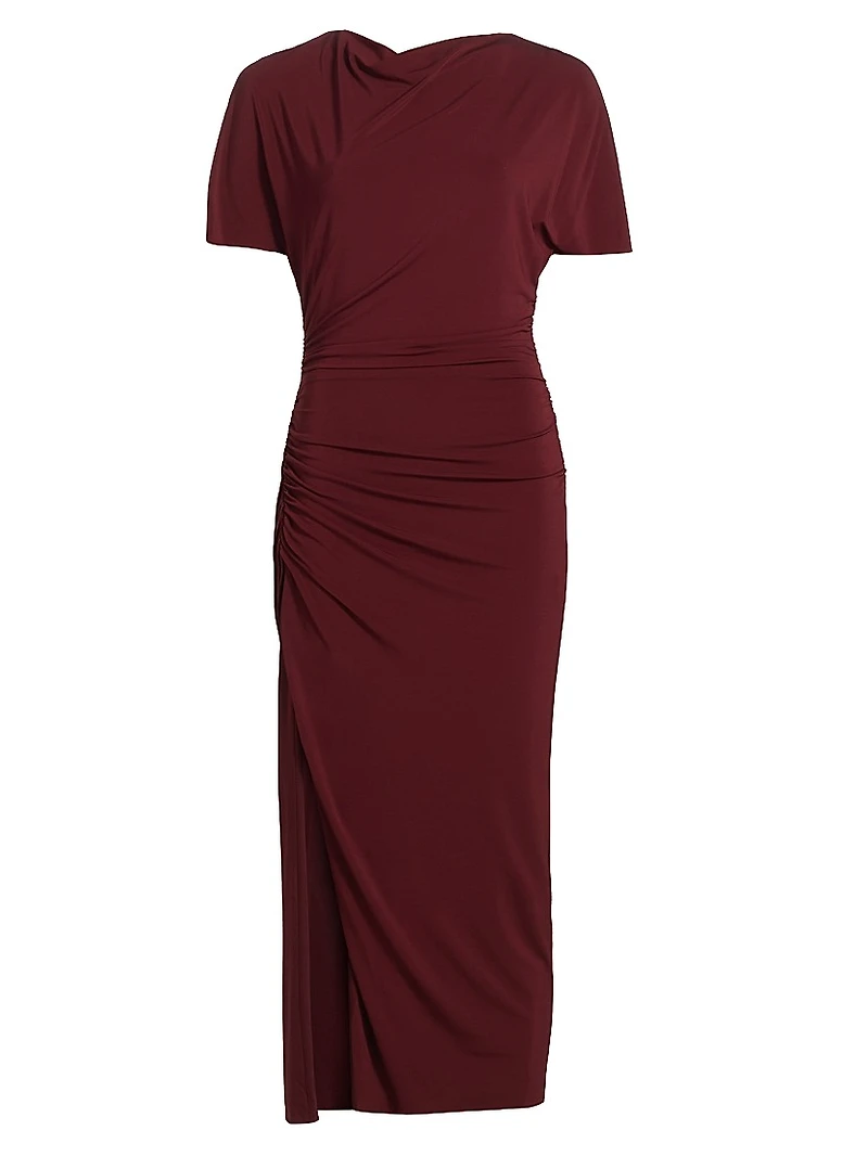Shirred Jersey Midi-Dress
