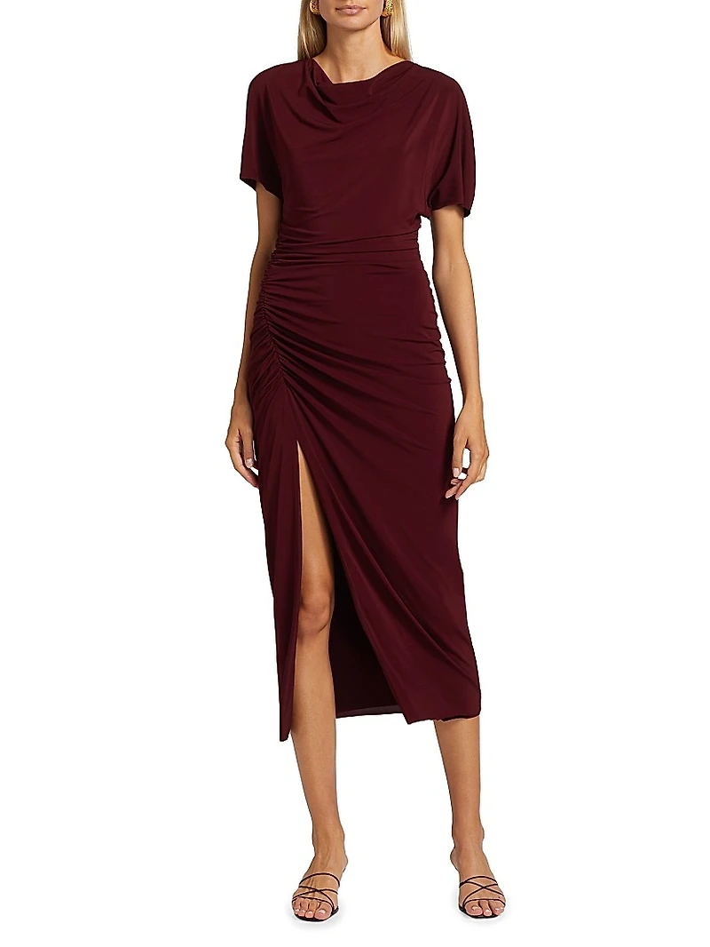 Shirred Jersey Midi-Dress