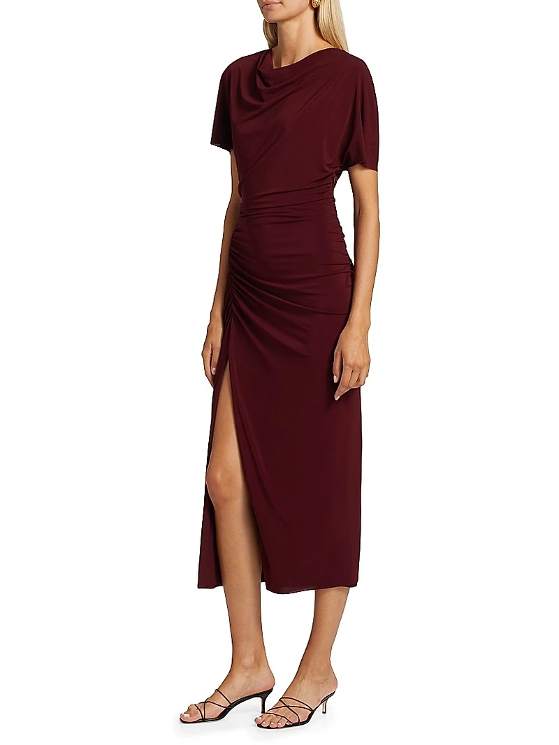 Shirred Jersey Midi-Dress