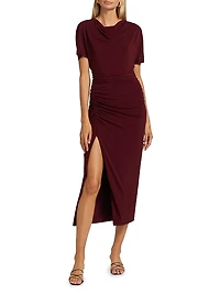 Shirred Jersey Midi-Dress