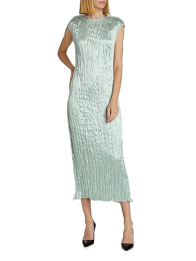 Pleated Hammered Satin Dress