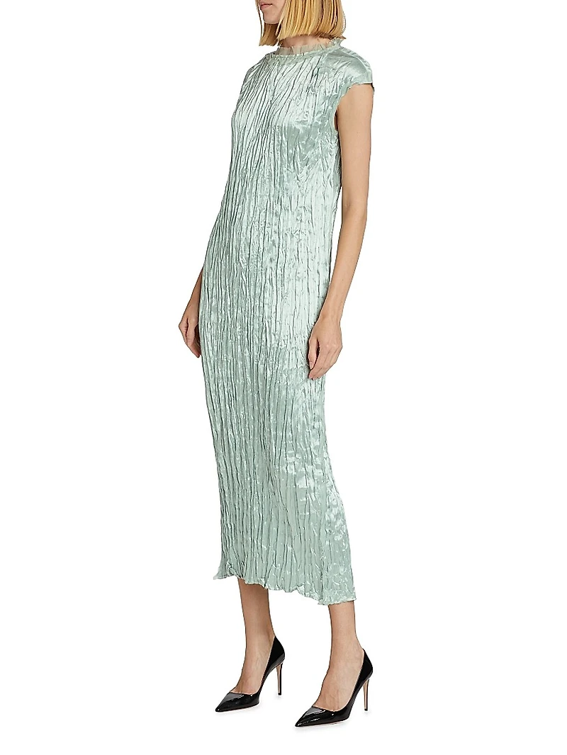 Pleated Hammered Satin Dress
