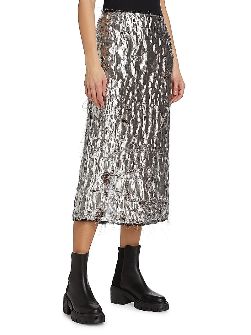 Metallic Jacquard Midi-Skirt