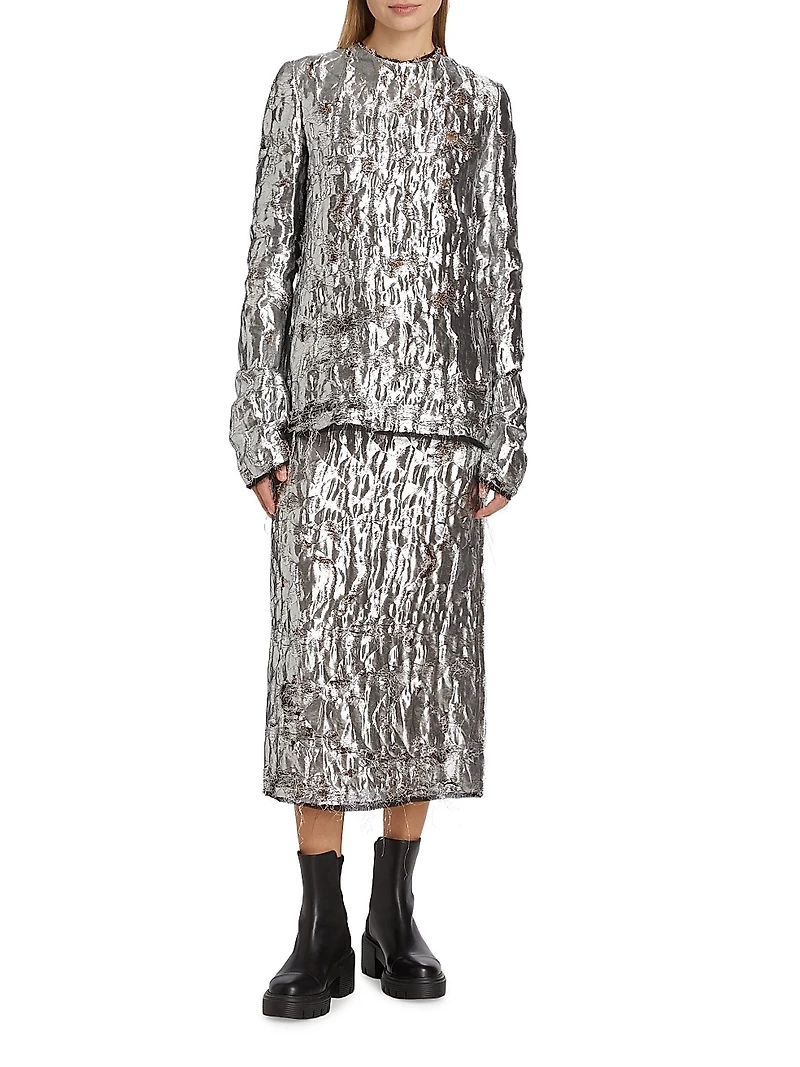Metallic Jacquard Midi-Skirt