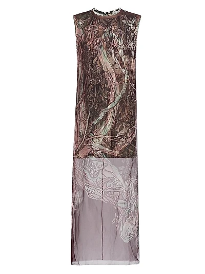Printed Organza Sheer Sheath Dress
