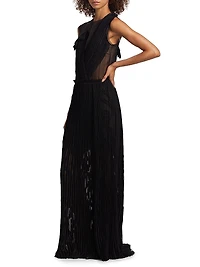 Appliqué Pleated Sleeveless Maxi Dress