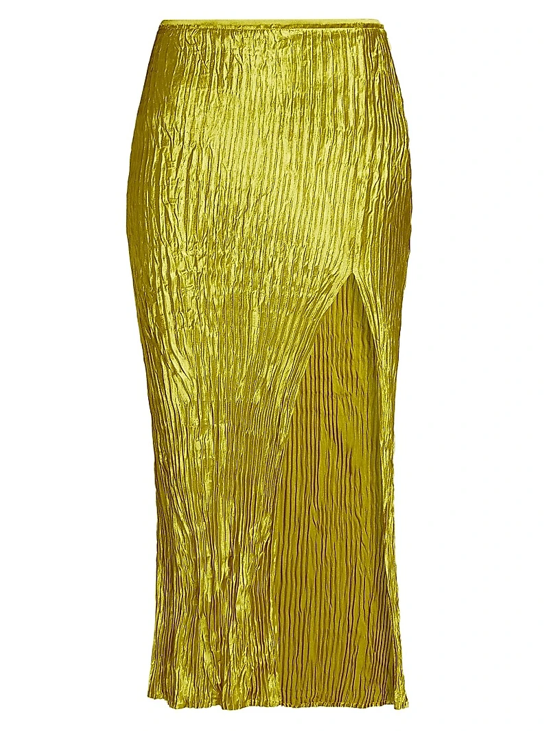 Pleated Hammered Satin Skirt