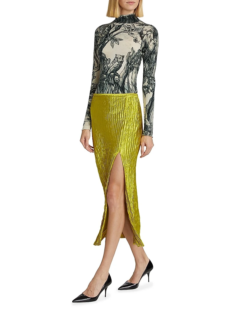 Pleated Hammered Satin Skirt