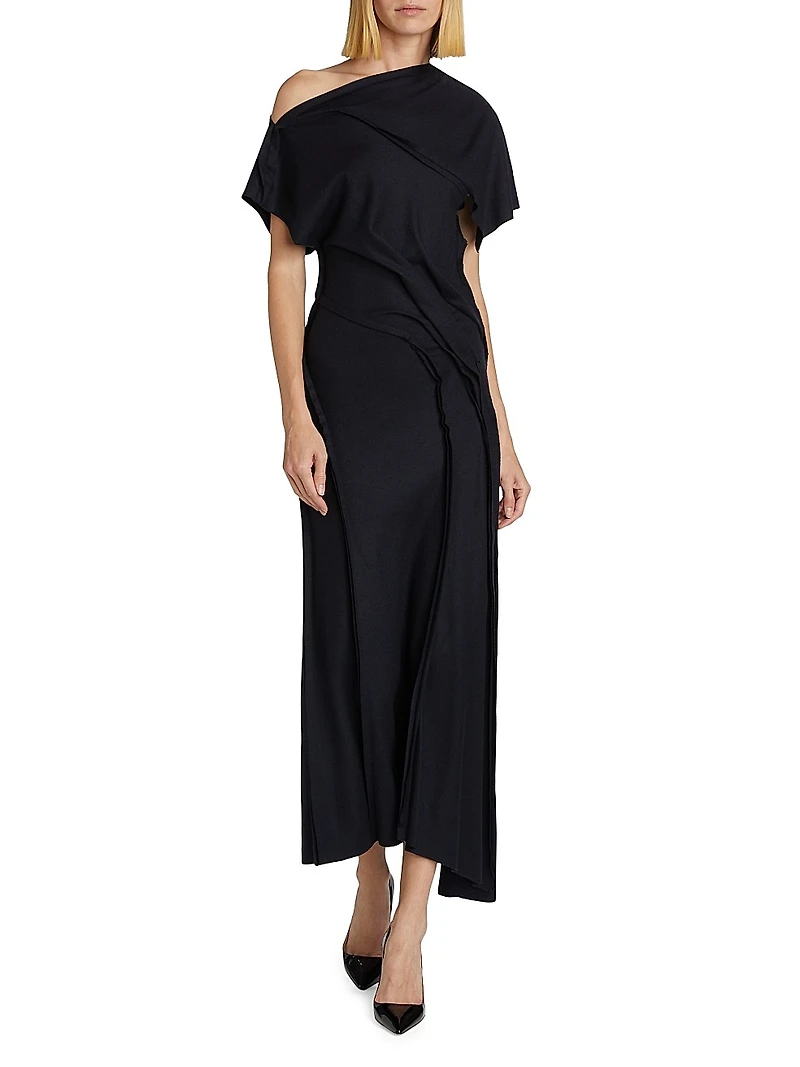 Draped Wool Jersey Maxi Dress