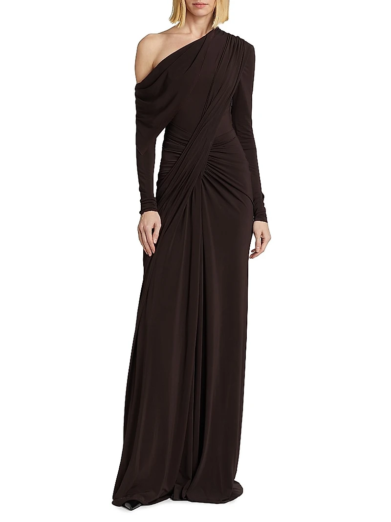 One-Shoulder Draped Gown
