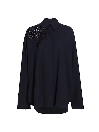 Embellished Wool Button-Up Shirt