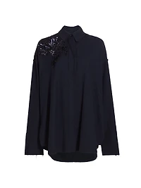 Embellished Wool Button-Up Shirt
