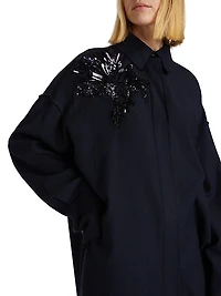 Embellished Wool Button-Up Shirt