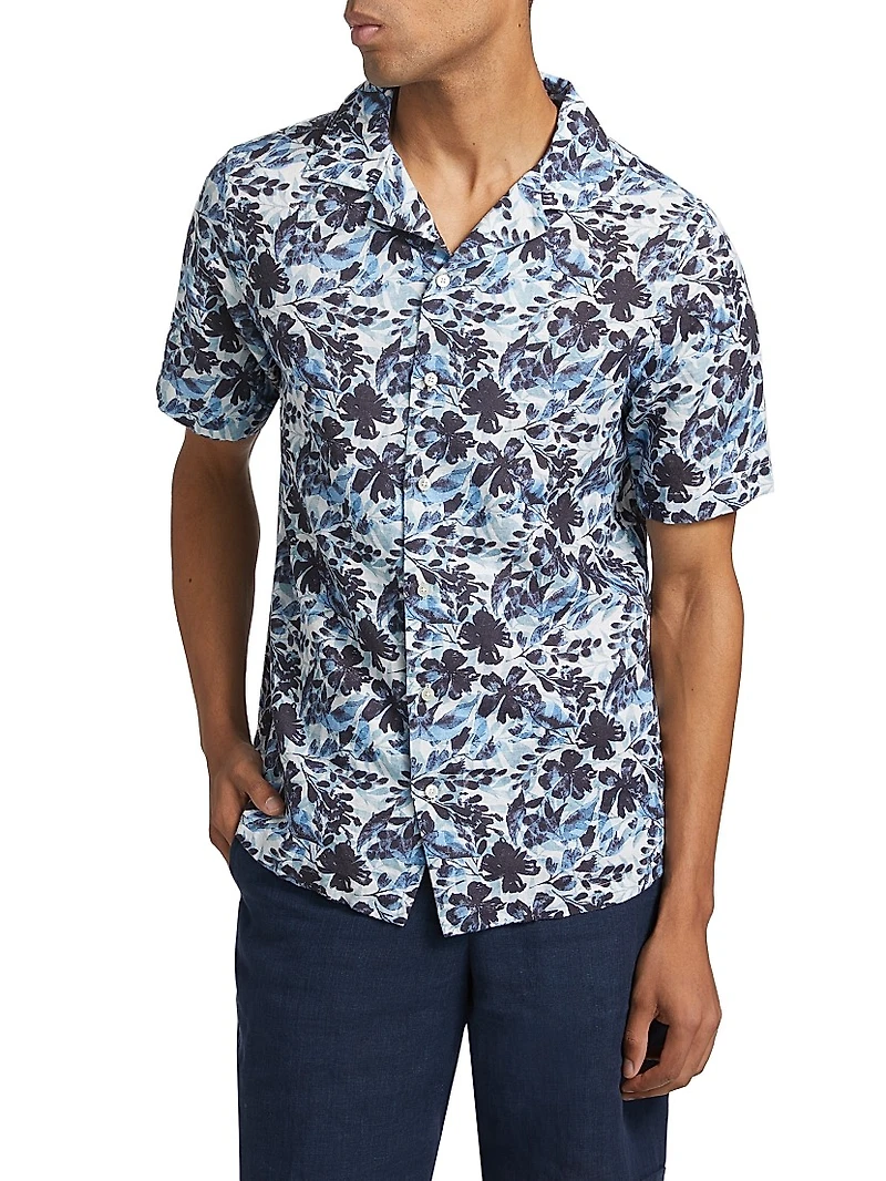 COLLECTION Floral Linen-Blend Camp Shirt