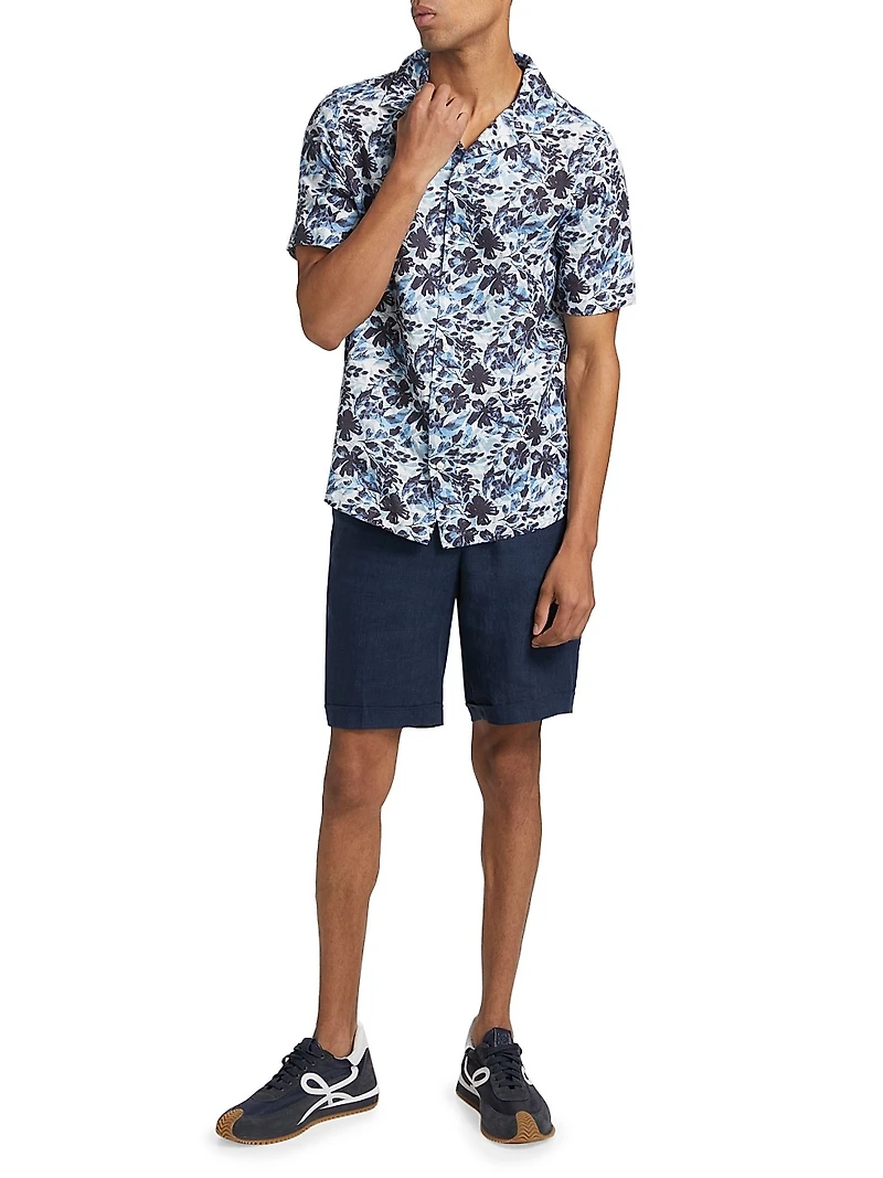 COLLECTION Floral Linen-Blend Camp Shirt