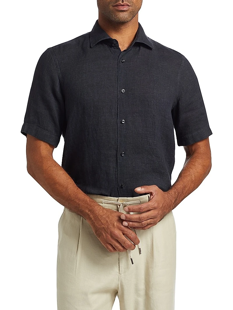 Linen Button-Front Shirt