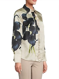 Frilled Floral Button-Front Blouse