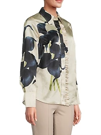 Frilled Floral Button-Front Blouse
