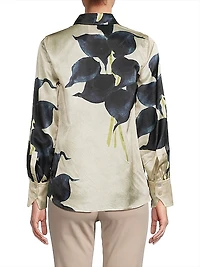 Frilled Floral Button-Front Blouse