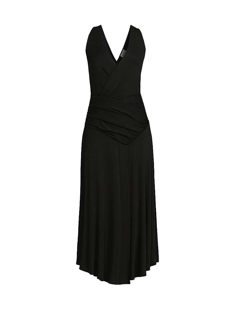 Ruched Sleeveless Midi-Dress