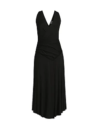 Ruched Sleeveless Midi-Dress