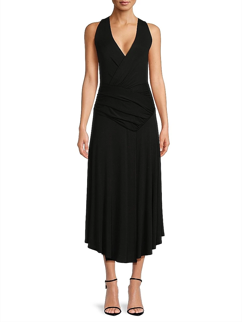 Ruched Sleeveless Midi-Dress