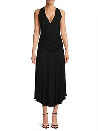 Ruched Sleeveless Midi-Dress