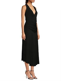 Ruched Sleeveless Midi-Dress