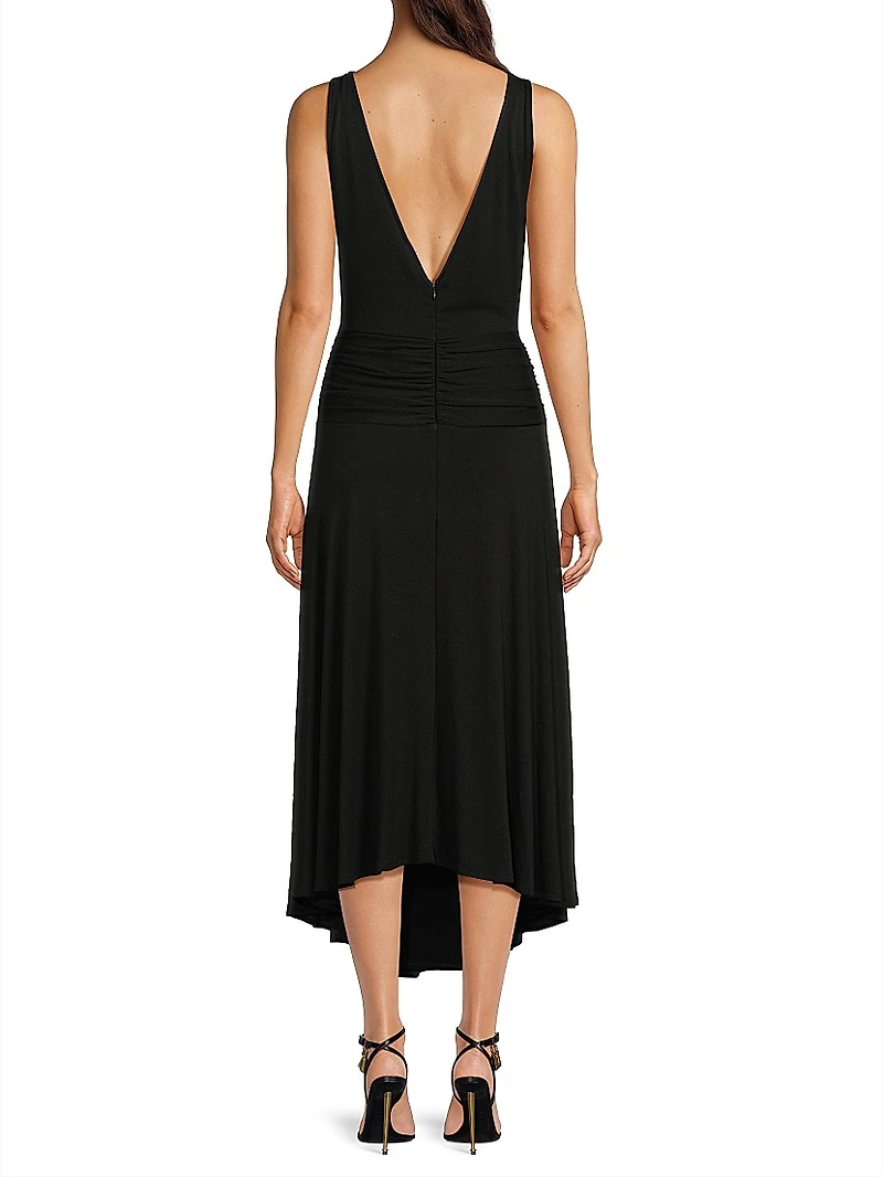 Ruched Sleeveless Midi-Dress
