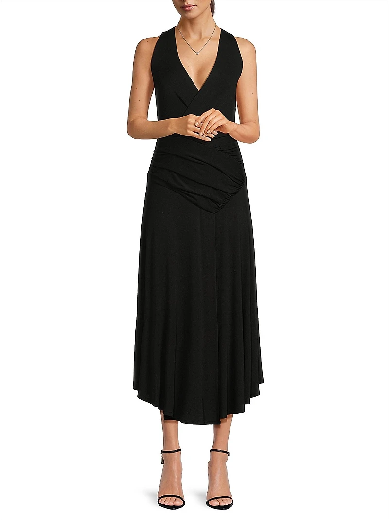 Ruched Sleeveless Midi-Dress