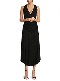 Ruched Sleeveless Midi-Dress
