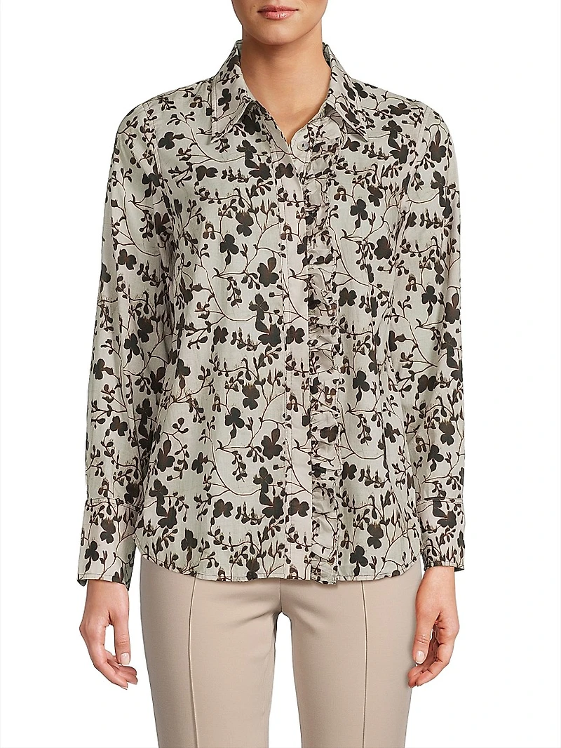 Tea Leaves Frilled Button-Front Blouse