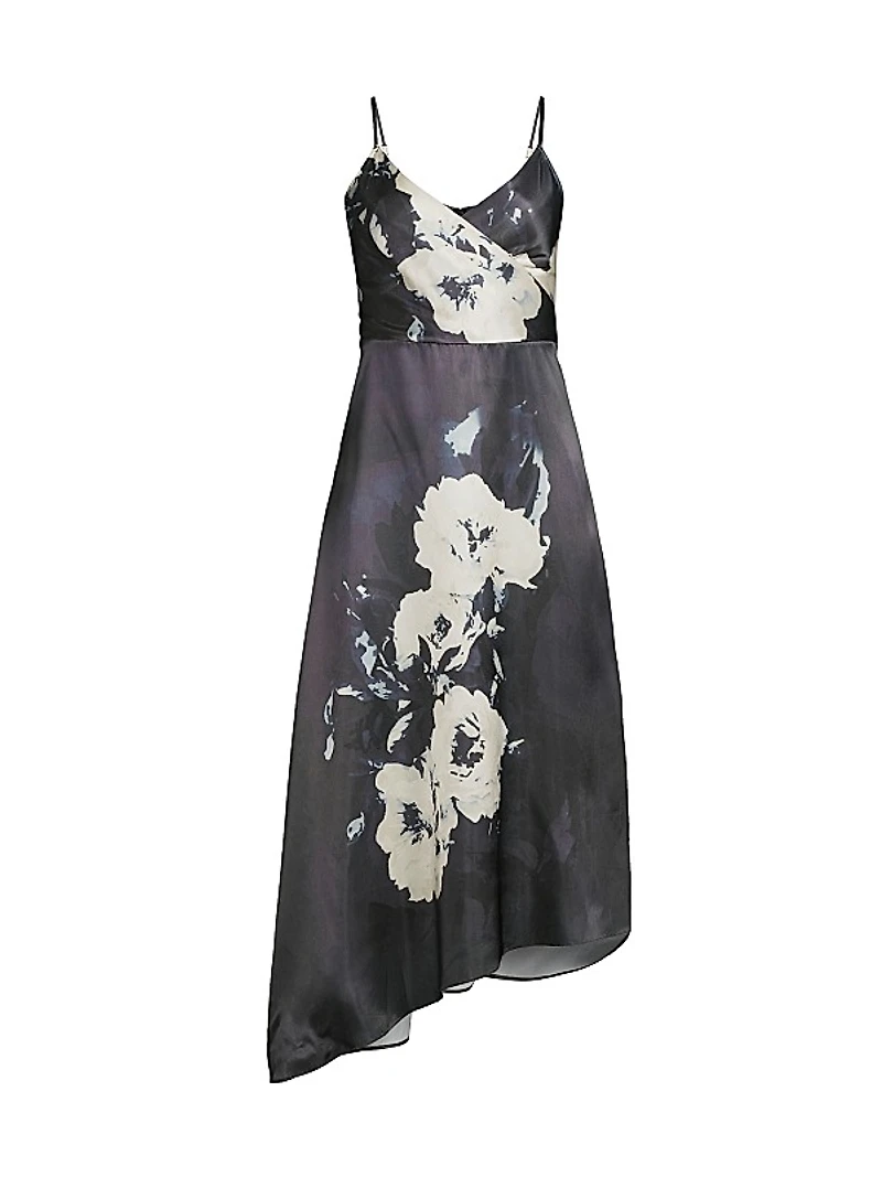 Floral Asymmetric Slip Midi-Dress