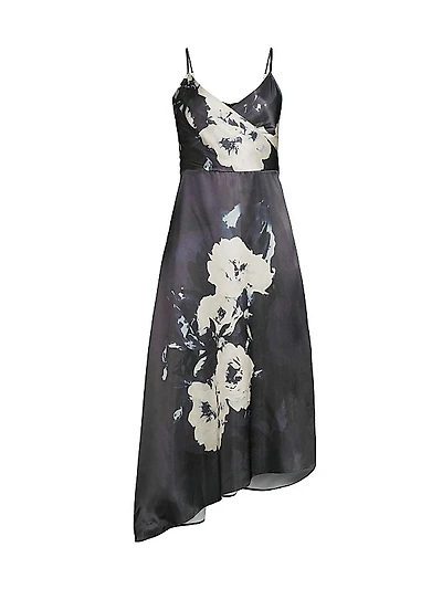Floral Asymmetric Slip Midi-Dress