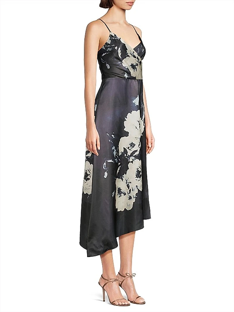Floral Asymmetric Slip Midi-Dress