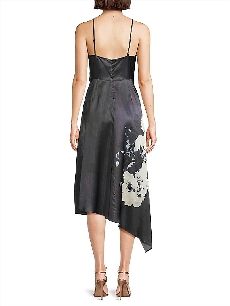 Floral Asymmetric Slip Midi-Dress