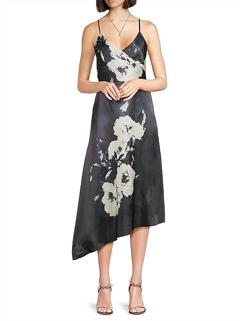 Floral Asymmetric Slip Midi-Dress