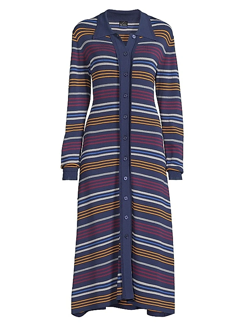 Striped Pointelle-Knit Midi-Shirtdress