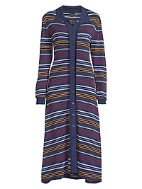 Striped Pointelle-Knit Midi-Shirtdress
