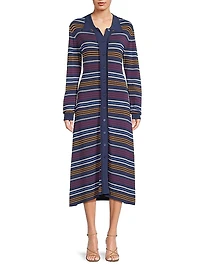 Striped Pointelle-Knit Midi-Shirtdress