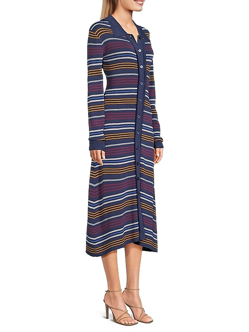Striped Pointelle-Knit Midi-Shirtdress