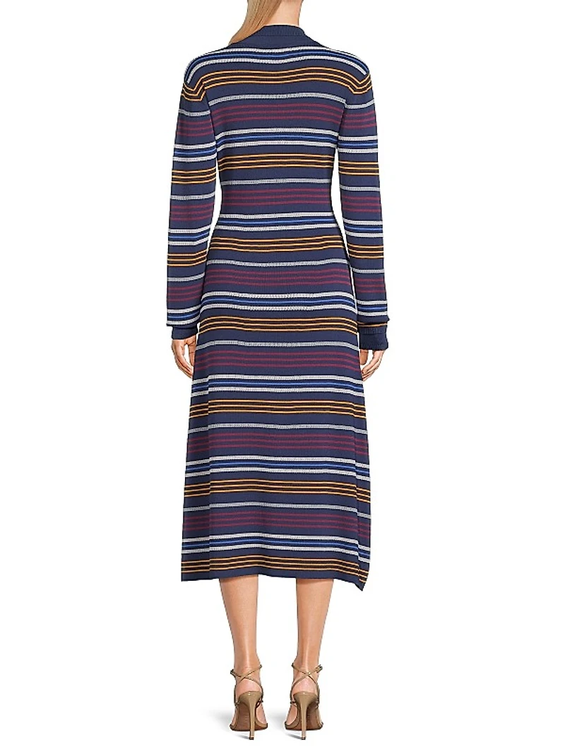 Striped Pointelle-Knit Midi-Shirtdress