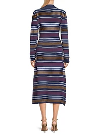 Striped Pointelle-Knit Midi-Shirtdress