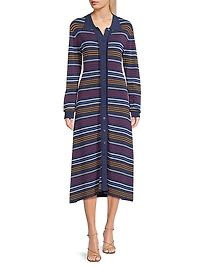 Striped Pointelle-Knit Midi-Shirtdress