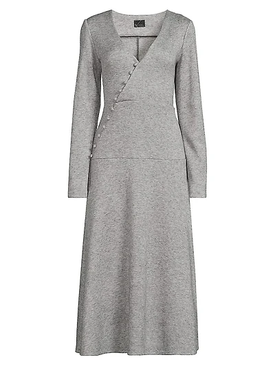 LadyLike-Knit Surplice Midi-Dress
