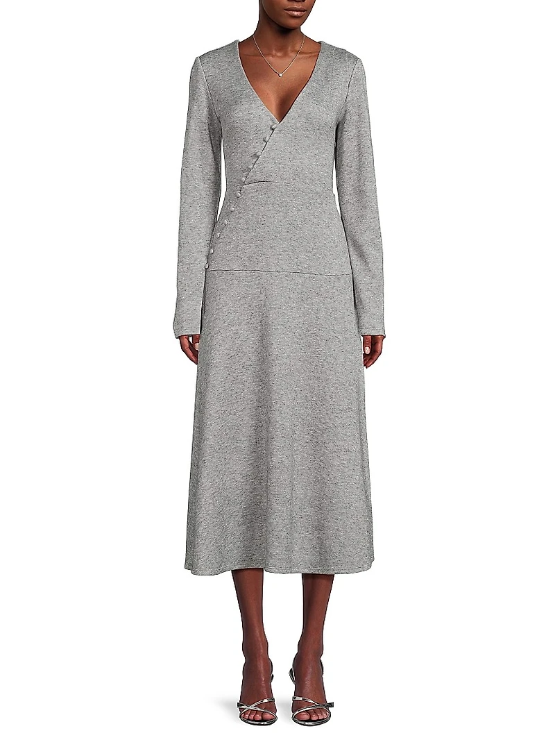 LadyLike-Knit Surplice Midi-Dress