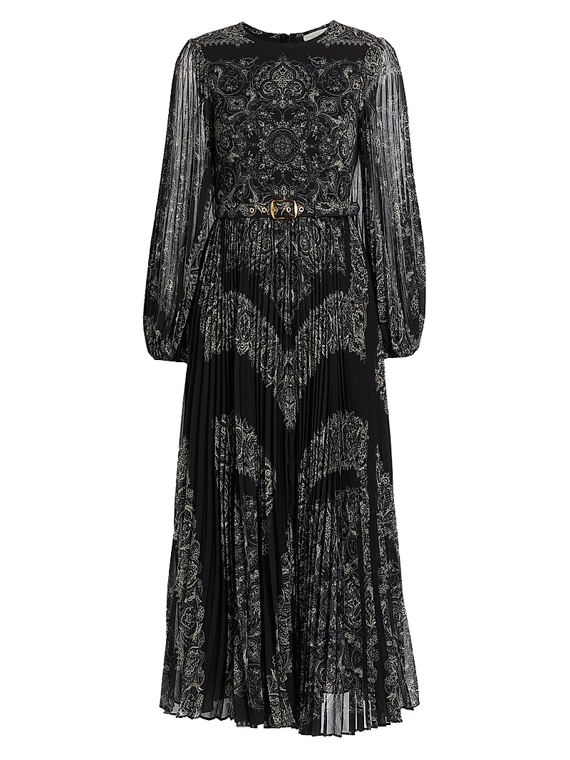 Sunray Paisley Belted Midi-Dress