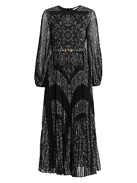Sunray Paisley Belted Midi-Dress